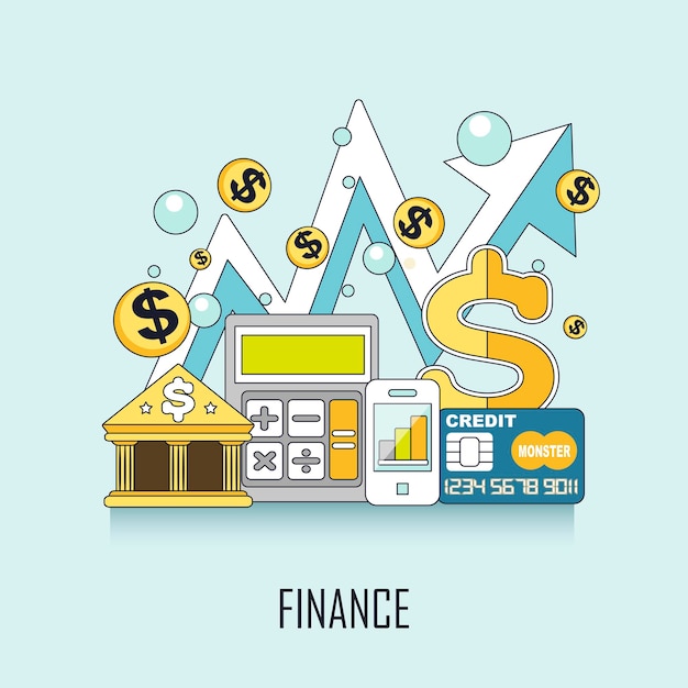 Concetto di finanza: elementi bancari in stile linea
