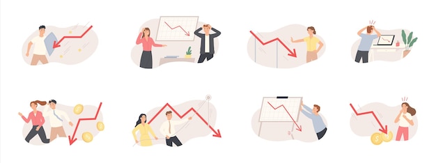 財政の減少と危機グラフイラストセット