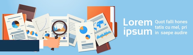 Vector finance diagram documents desk analysis businessman hand