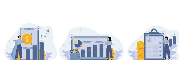 finance flat bundle with people illustration