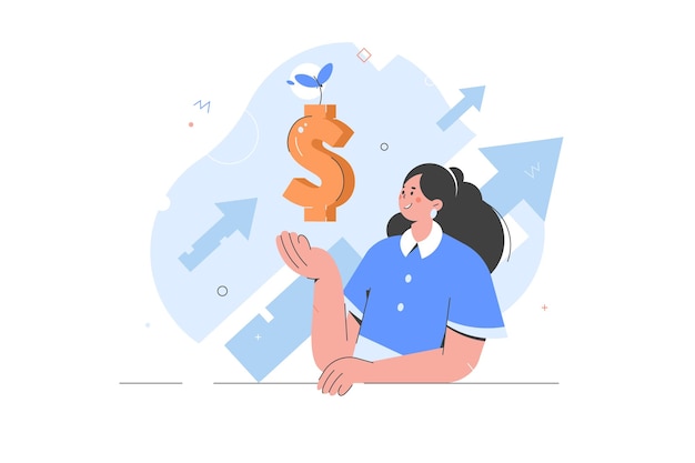 Увеличение финансов Денежное дерево увеличивает прибыль Инвестирование денег Финансово успешный вектор роста