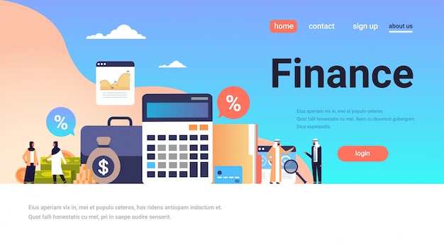 Vector finance landing page concept with arabic people