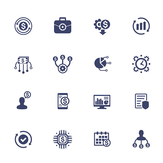 Finance management financial planning icons set on white