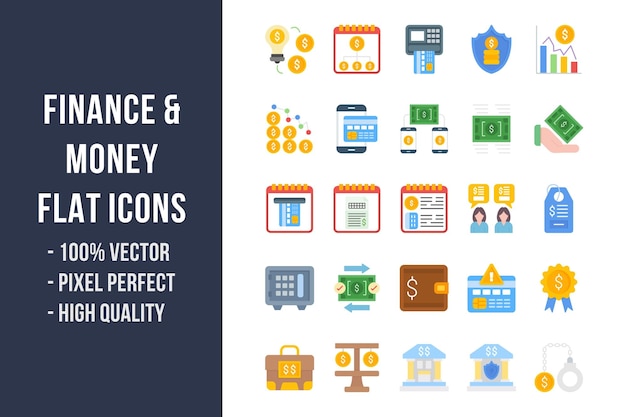 Finance and money flat multicolor icons