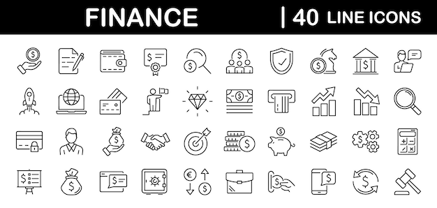 벡터 라인 스타일의 웹 아이콘 세트: 웹 및 모바일 앱을위한 돈 및 결제 아이콘 화폐 결제 금융 보고서 지불 은행 비즈니스 동전 및 더 많은 터 일러스트