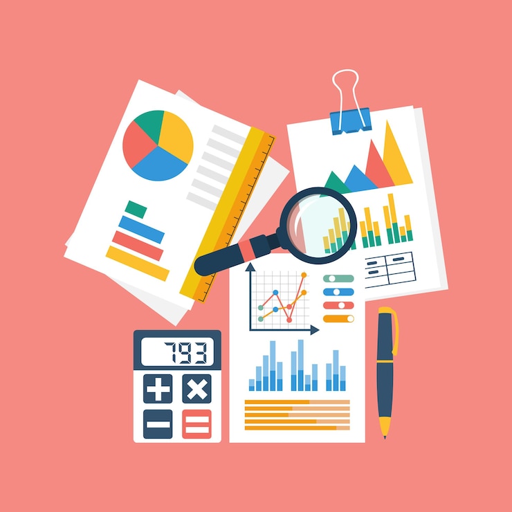 Vector financial accounting illustration, top view