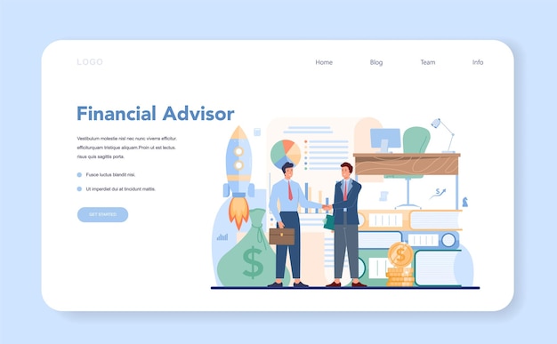 ベクトル ファイナンシャルアドバイザーのwebバナーまたはランディングページ
