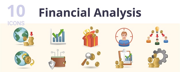 Vector financial analysis set creative icons benefits target market