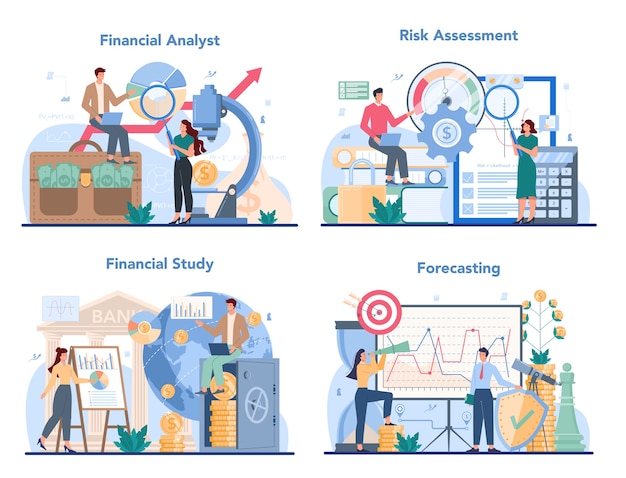 Financial analyst or consultant set illustration