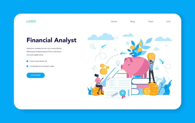 金融アナリストまたはコンサルタントのwebバナーまたはランディングページ