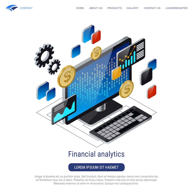 Financial analytics 3d isometric vector concept illustration