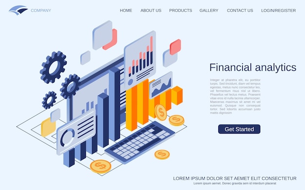 Financial analytics business statistics market analysis flat isometric vector concept