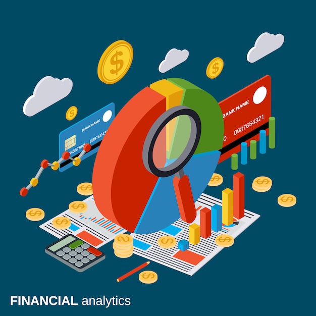 Financial analytics flat isometric vector concept