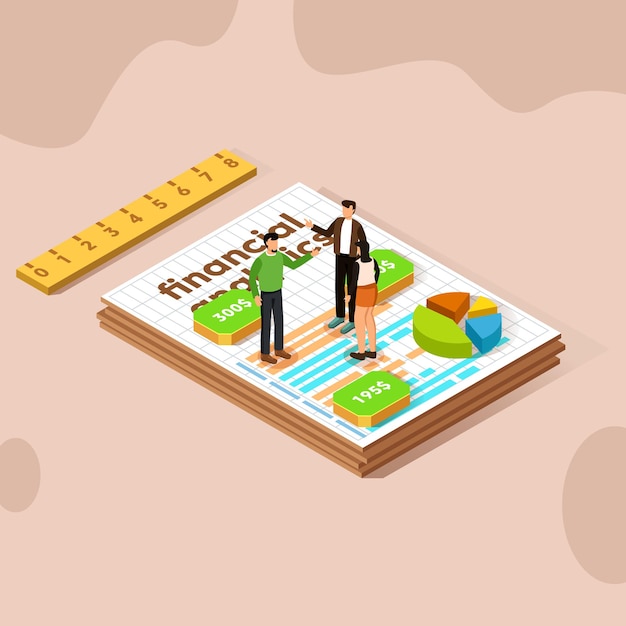 Financial analytics illustration. business analysis isometric concept. vector illustration