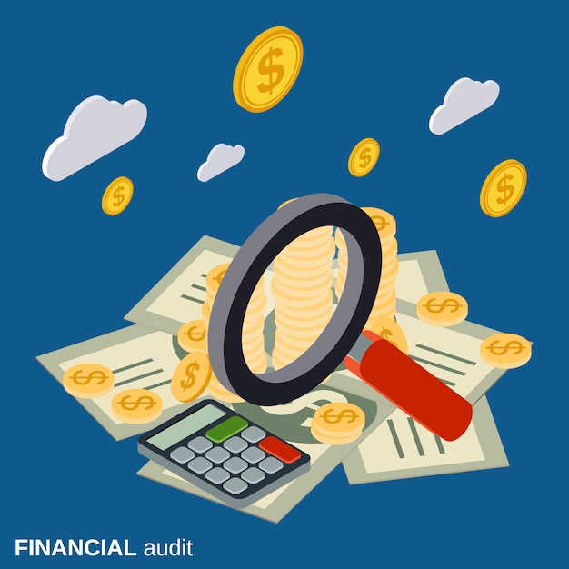 Financial audit flat isometric vector concept illustration