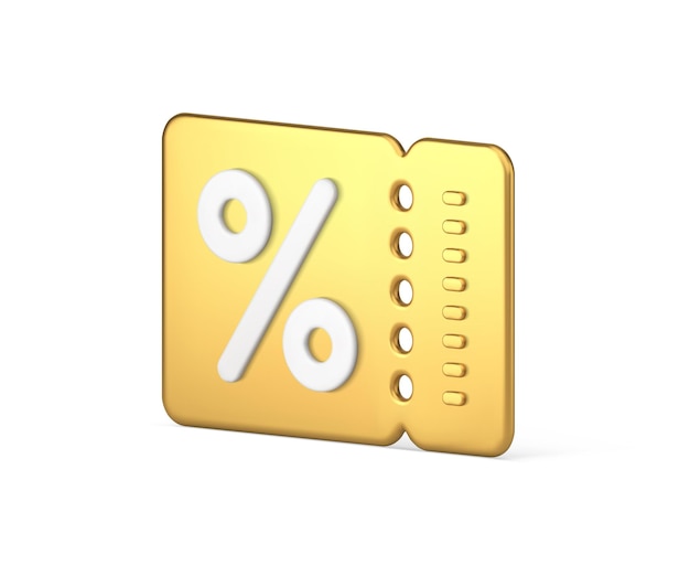 Financial bonus shopping advertising percentage price off isometric golden coupon 3d icon vector