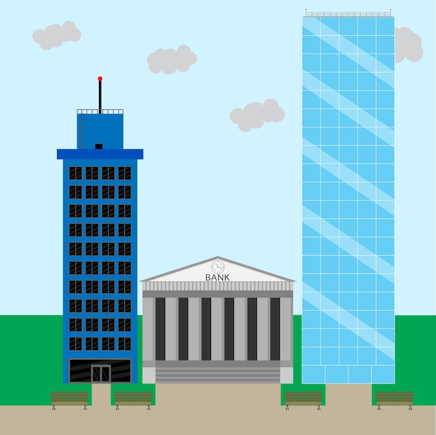 Вектор Финансовый деловой район офисное здание городской пейзаж и небоскреб векторная иллюстрация