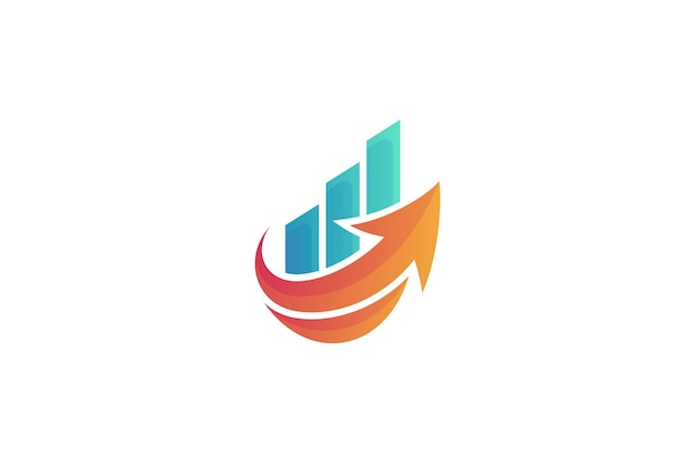 Financial business growth logo with diagram shapes and arrows in orange and mint green color gradient design