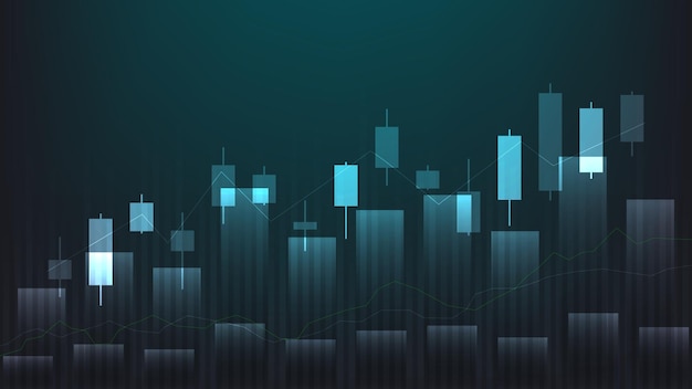 막대 그래프와 촛대 차트가 있는 금융 비즈니스 통계는 주식 시장 가격을 보여줍니다