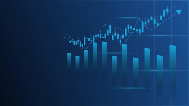 Financial business statistics with bar graph and candlestick chart show effective earning background