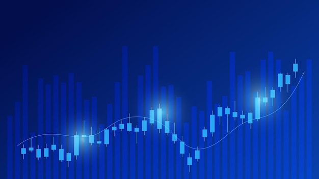 Le statistiche sulle attività finanziarie con grafico a barre e grafico a candele mostrano uno sfondo di guadagni efficaci