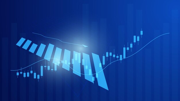 Financial business statistics with bar graph and candlestick chart show effective earning background