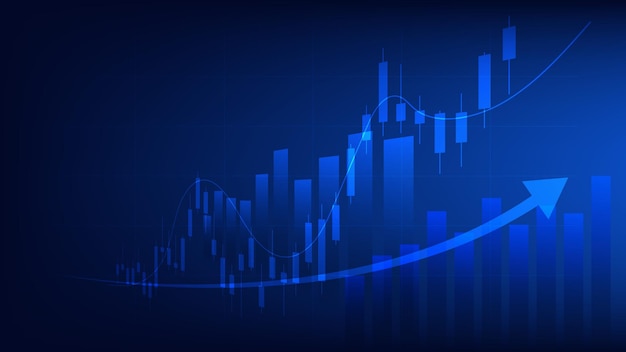 Le statistiche sulle imprese finanziarie con grafico a barre e grafico a candele mostrano il prezzo del mercato azionario