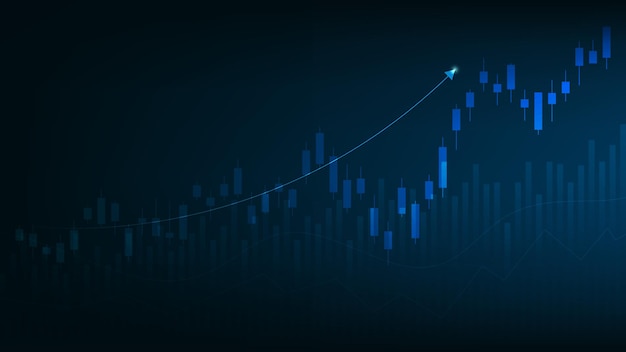 Le statistiche sulle imprese finanziarie con grafico a barre e grafico a candele mostrano il prezzo del mercato azionario