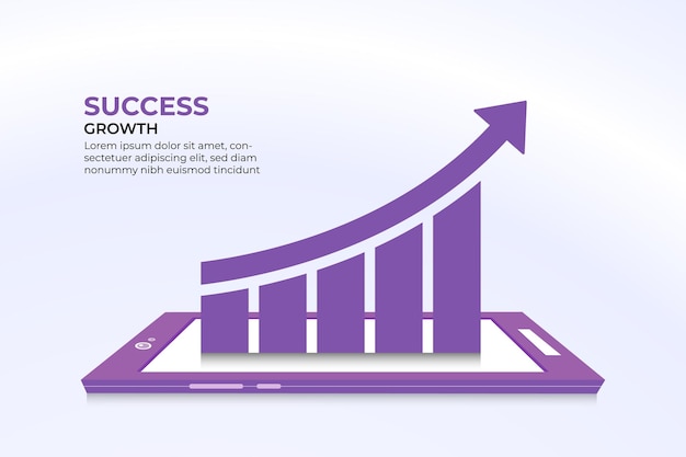 Вектор Стрелка роста успеха финансового бизнеса движется вверх на смартфонах