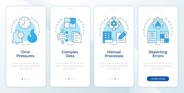 financial close problems blue onboarding mobile app screen