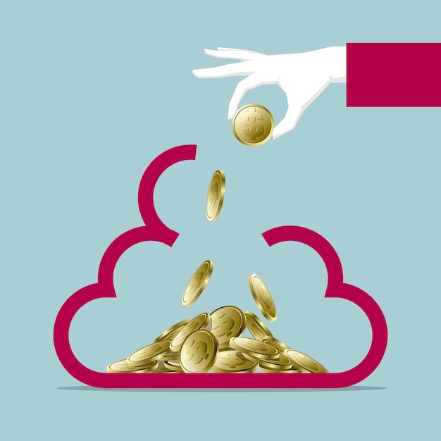 Financial concept design, one hand holding dollar coin, put in cloud symbol.