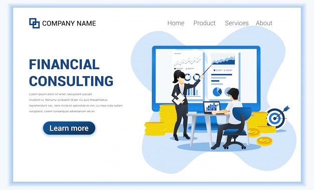 Financial consulting concept. consultant presenting data and report financial on screen. flat illustration