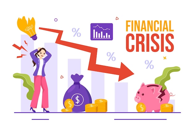 Financial Crisis Vector Illustration with Collapse of the Economy and Cost Reduction Templates