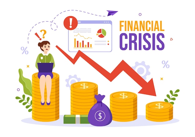 Financial Crisis Vector Illustration with Collapse of the Economy and Cost Reduction Templates