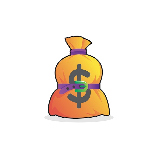 Financial crysis, money bag with tight belt illustration cartoon vector