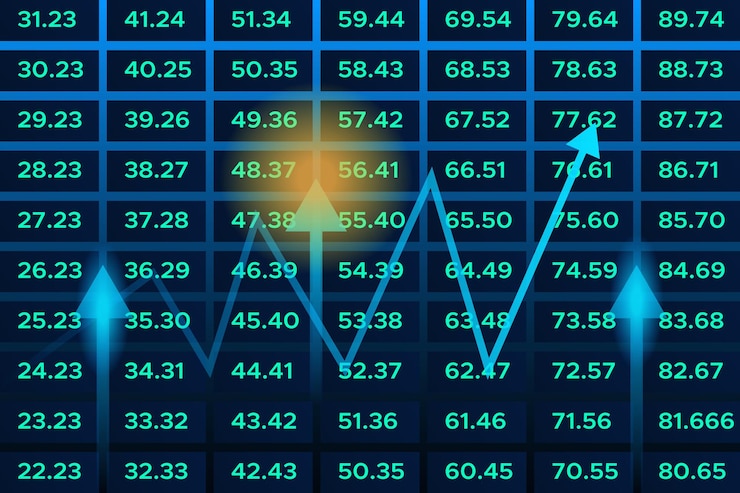 Vector financial data arrow grid with stock market trends graph chart