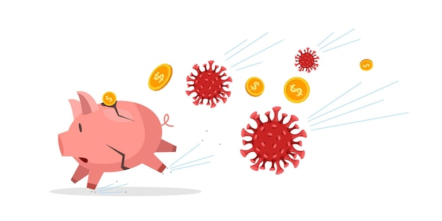 Crisi del coronavirus dell'economia finanziaria con salvadanaio in esecuzione incrinato