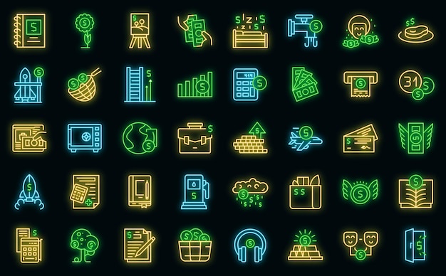 Financial freedom icon outline vector wealth expense vector neon