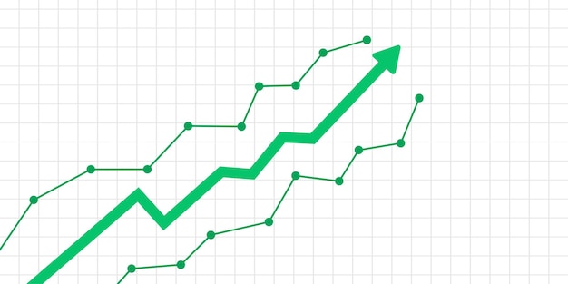財務グラフ 成長アップ 利益の増加 緑の矢印アップ 経済または貿易での成功 価格の上昇