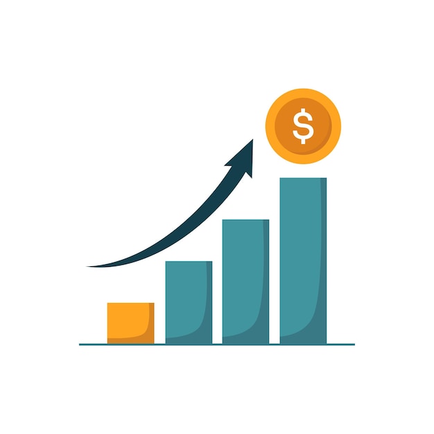 投資コンセプトに適した上部ベクトルイラストの硬貨の金融成長グラフ