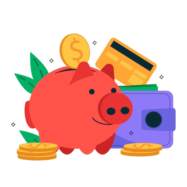 Vector financial growth illustration for the financial industry piggy bank coins wallet card