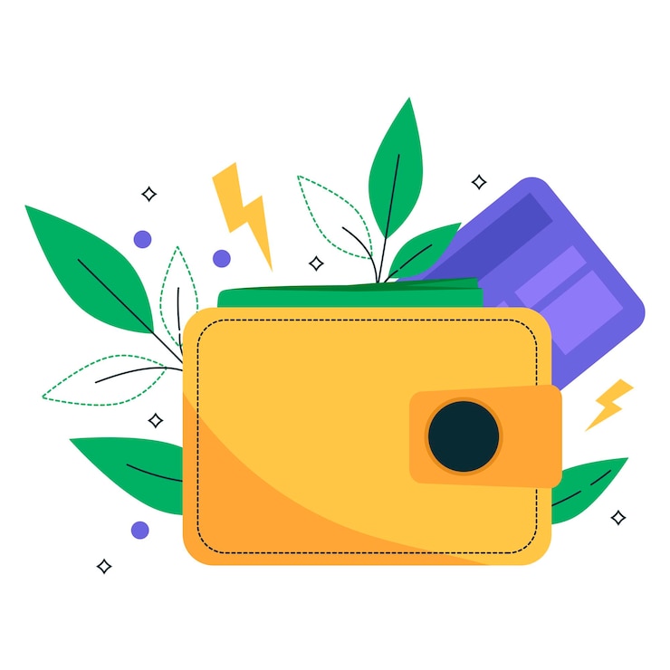 Vector financial growth illustration for the financial industry wallet money credit or debit card