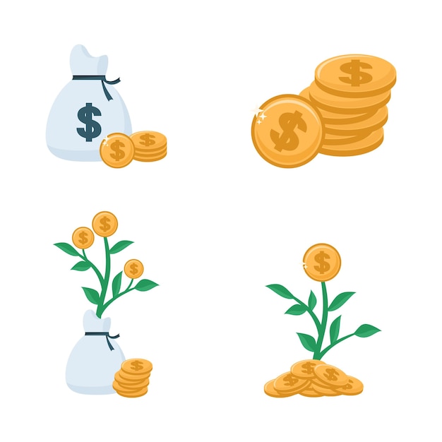 コインとお金の袋の金融成長投資イラスト