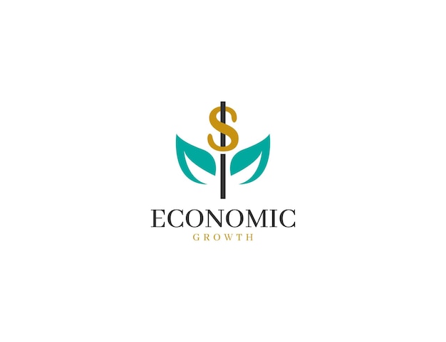 Financial growth logo with plant leaf illustration