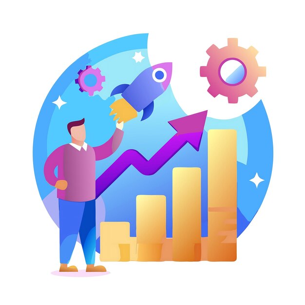 financial growth and success concept with rocket and bar chart