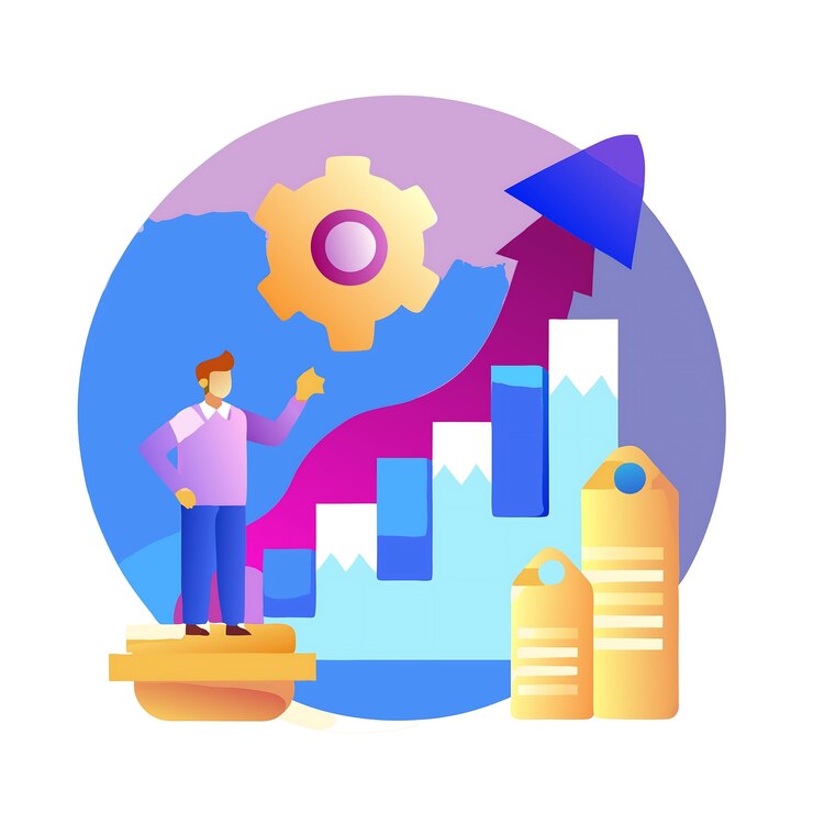 वेक्टर financial growth and success concept with rocket and bar chart