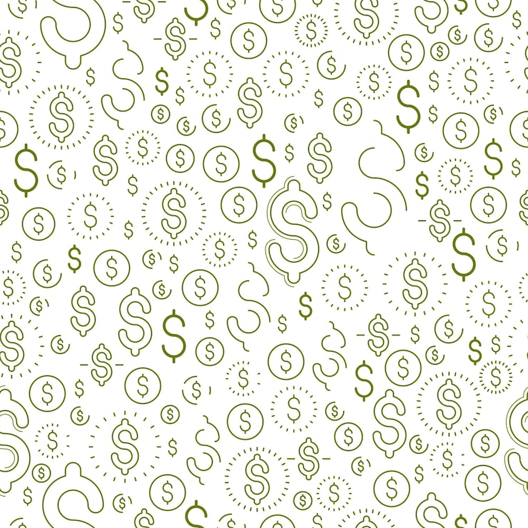 Vector financial icon set seamless background, dollar currency money signs, backdrop for financial website or economical theme ads and information, vector wallpaper or web site background.