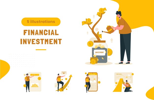 Pacchetto di illustrazioni per investimenti finanziari