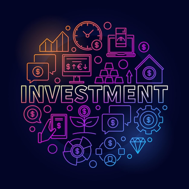 Financial investment vector concept round colorful illustration in thin line style