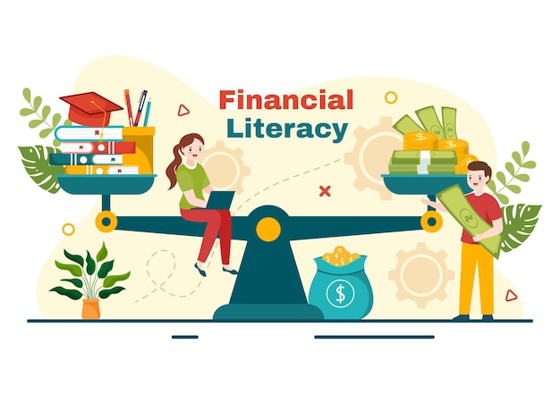 Vector financial literacy webinar vector illustration with finance management and budget in education